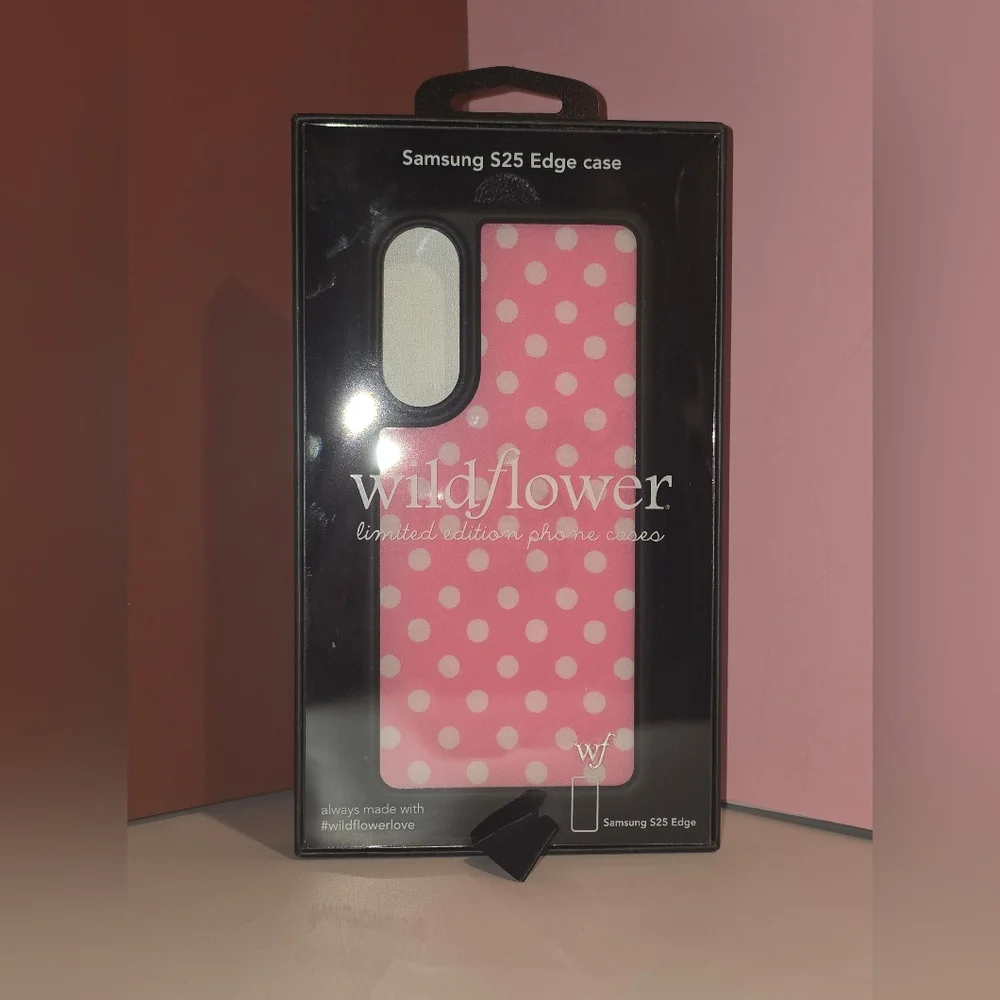 Wildflower Case Samsung Galaxy S25 Edge Pink with White Polka Dot Spots NEW